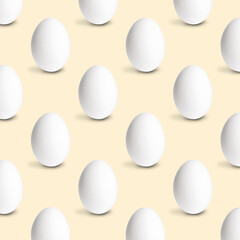 Group of chicken eggs on beige background. Seamless pattern design