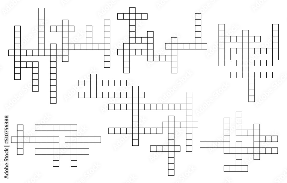 Aufkleber crossword riddle, wordsearch game grids set. intellectual quiz, educational game or crossword puzzle