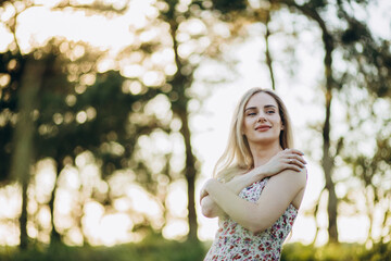 Portrait of romantic woman in fairy forest