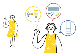 家庭でできる三大節電方法　セット　イラスト素材	
