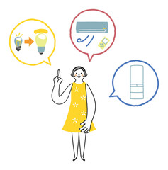 家庭でできる三大節電方法　セット　イラスト素材	
