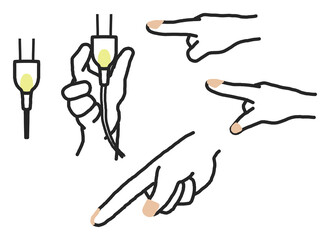 指差ししている手　ソケットを持つ手　ソケット　セット　イラスト素材
