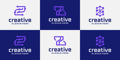 Initial Z set, Linear Monogram Style for Business Logo and Branding, letter z tech design template.