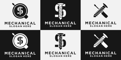 s bolt logo, vehicle and industrial engine repair logo, vector design template.