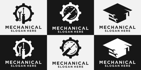 mechanic logo, vehicle and industrial engine repair logo. design templates, vector illustrations.