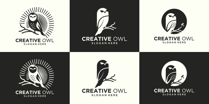 owl logo design set, owl logo vector icon, simple and creative owl logo design vector