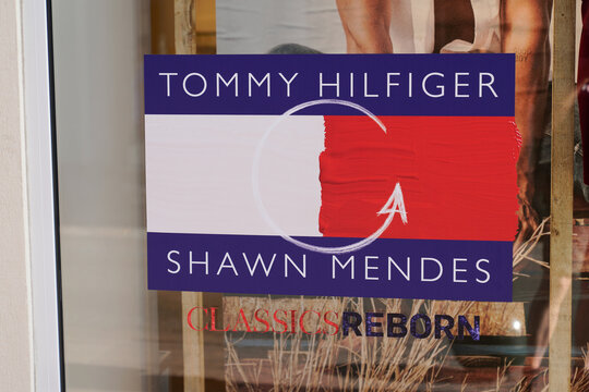 Tommy Hilfiger Shawn Mendes Classics Reborn Logo Brand And Text Sign On Facade Windows Of Us Store For Men Clothing Company Shop