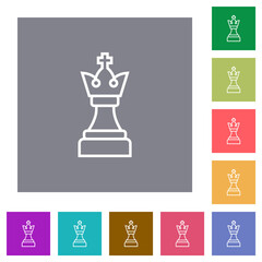 White chess king square flat icons