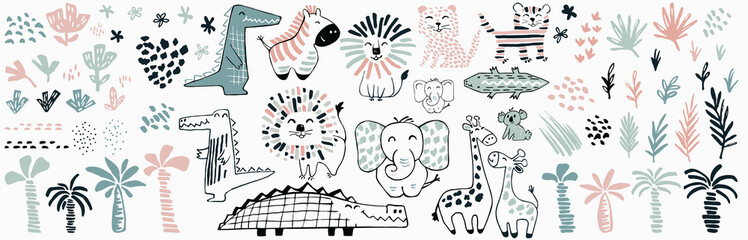 African animal cute summer print set. Cool minimalistic illustration. - 510757935