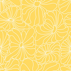 Abstract retro 70s background. Psychedelic vector seamless pattern. Groovy 60s fashion print. Vintage hippie floral illustration. Old school wavy line art wallpaper