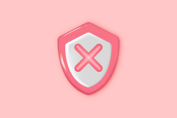 Obraz premium 3d protection shield icon, cross on shield symbol, safety concept. Minimal 3d style. 3d render vector illustration
