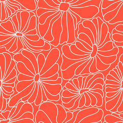 Abstract retro 70s background. Psychedelic vector seamless pattern. Groovy 60s fashion print. Vintage hippie floral illustration. Old school wavy line art wallpaper