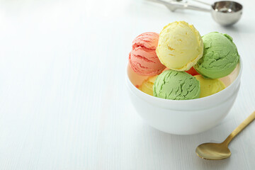 Concept of summer food, ice cream, space for text