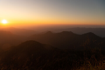 Beautiful  in the mountains. on viewpoint at Doi Pha Ngom, Khun Chae National Park. at Wiang Pa Pao district of Chiang Rai Province Thailand.