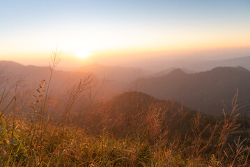 Beautiful  in the mountains. on viewpoint at Doi Pha Ngom, Khun Chae National Park. at Wiang Pa Pao district of Chiang Rai Province Thailand.