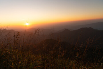 Beautiful  in the mountains. on viewpoint at Doi Pha Ngom, Khun Chae National Park. at Wiang Pa Pao district of Chiang Rai Province Thailand.