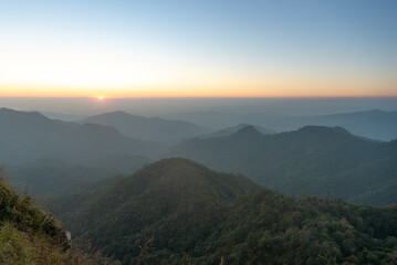 Naklejka premium Beautiful in the mountains. on viewpoint at Doi Pha Ngom, Khun Chae National Park. at Wiang Pa Pao district of Chiang Rai Province Thailand.
