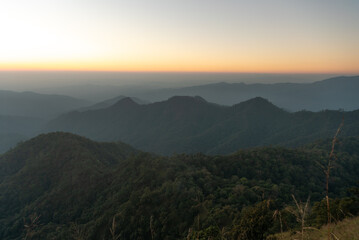Beautiful  in the mountains. on viewpoint at Doi Pha Ngom, Khun Chae National Park. at Wiang Pa Pao district of Chiang Rai Province Thailand.