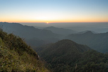 Beautiful  in the mountains. on viewpoint at Doi Pha Ngom, Khun Chae National Park. at Wiang Pa Pao district of Chiang Rai Province Thailand.
