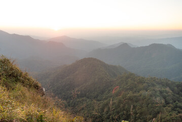 Beautiful  in the mountains. on viewpoint at Doi Pha Ngom, Khun Chae National Park. at Wiang Pa Pao district of Chiang Rai Province Thailand.