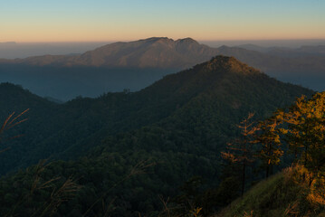 Beautiful  in the mountains. on viewpoint at Doi Pha Ngom, Khun Chae National Park. at Wiang Pa Pao district of Chiang Rai Province Thailand.