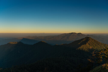 Beautiful  in the mountains. on viewpoint at Doi Pha Ngom, Khun Chae National Park. at Wiang Pa Pao district of Chiang Rai Province Thailand.