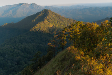 Beautiful  in the mountains. on viewpoint at Doi Pha Ngom, Khun Chae National Park. at Wiang Pa Pao district of Chiang Rai Province Thailand.