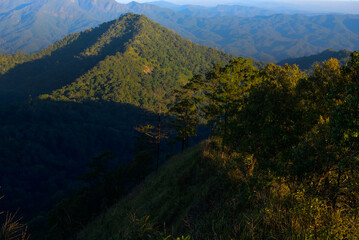 Beautiful  in the mountains. on viewpoint at Doi Pha Ngom, Khun Chae National Park. at Wiang Pa Pao district of Chiang Rai Province Thailand.