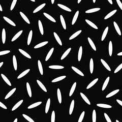 Seamless modern pattern with white grains of rice on a black background. For fashion fabrics, textiles, decorative pillows. Vector.