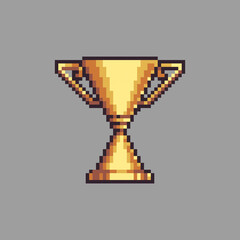 Editable vector golden trophy icon pixel art illustration for game development, game asset, web asset, graphic design, and printed purpose.