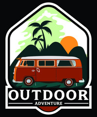 Outdoor Adventure Journey By Bus T-Shirt Design Template