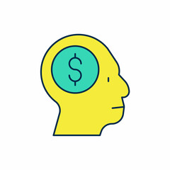 Filled outline Business man planning mind icon isolated on white background. Head with dollar. Idea to earn money. Business investment growth. Vector