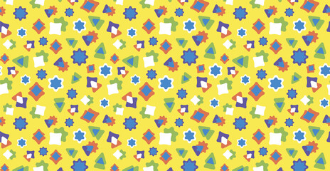 Cute colorful doodles. Bright geometric pattern. Festive children's background. Can be used for wallpaper, background, web background, fabric, wrapping paper, digital paper.