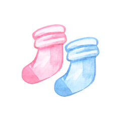 Baby shower watercolor baby socks. High quality illustration