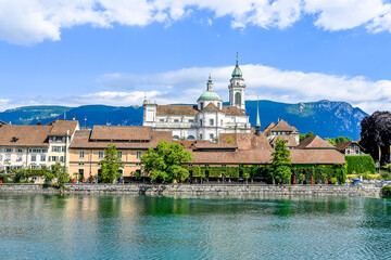 Solothurn, Aare, Altstadt, Kathedrale, St. Ursen-Kathedrale, Barock, Stadt, Fluss, Landhausquai, Kreuzackerbrücke, Uferweg, Sommer, Schweiz