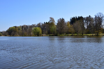 Landschaft im Frühling am Heidesee im Dorf Müden am Fluss Örtze, Niedersachsen