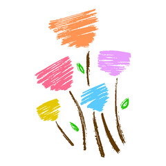 hand drawn abstract modern flowers colorful brush ink painting. Grunge style ink painted elements for design. isolated vector on white background.