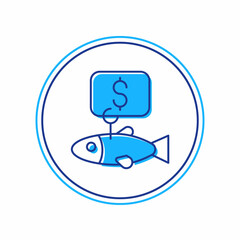 Filled outline Price tag for fish icon isolated on white background. Vector