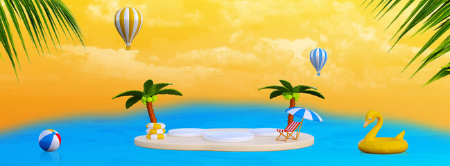 Fototapeta na wymiar 3d illustration summer beach with background with ornament summer