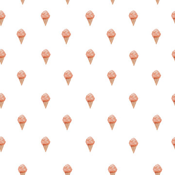 Seamless watercolor pattern with ice cream cones hand painted background.