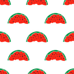 Pieces of watermelon with seeds turned upside down. Seamless cute pattern for modern textile, decorative paper. 