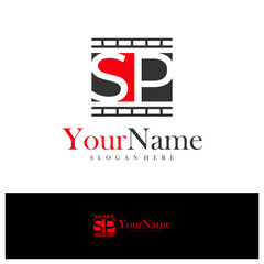 Letter SP with Cinema logo design vector template, Initial SP Cinema logo concepts illustration.