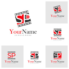 Set of Letter SP with Cinema logo design vector template, Initial SP Cinema logo concepts illustration.