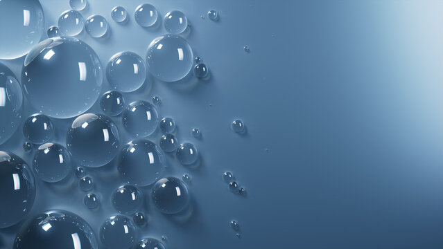Blue Background with Water Droplets on Surface. Science Wallpaper with Copy-Space.
