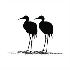 Pair of Stork On the Water (Bird-Ciconiidae) Silhouette. Vector Illustration
