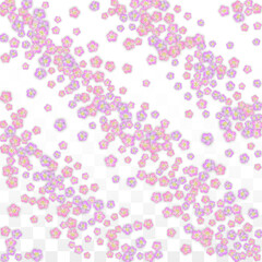 Blue Vector Realistic Blue Petals Falling on Transparent Background.  Spring Romantic Flowers Illustration. Flying Petals. Sakura Spa Design. Blossom Confetti. Design Elements for Wedding Decoration.