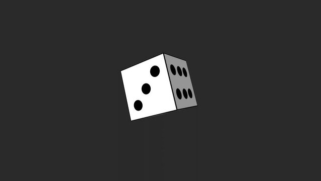 Animation with 3D dice rotating on the gray background (seamless loop)