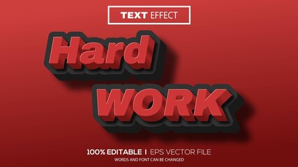 3d editable text effect hard work theme premium vector