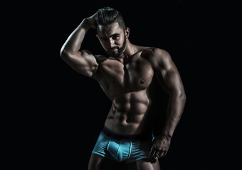 Fototapeta na wymiar Sexy male model body, nude torso. Sexy naked man, seductive gay. Muscular shirtless man, attractive guy.