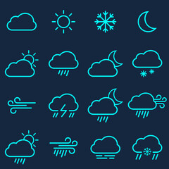 Weather forecast - outline web icon set, vector, thin line icons collection